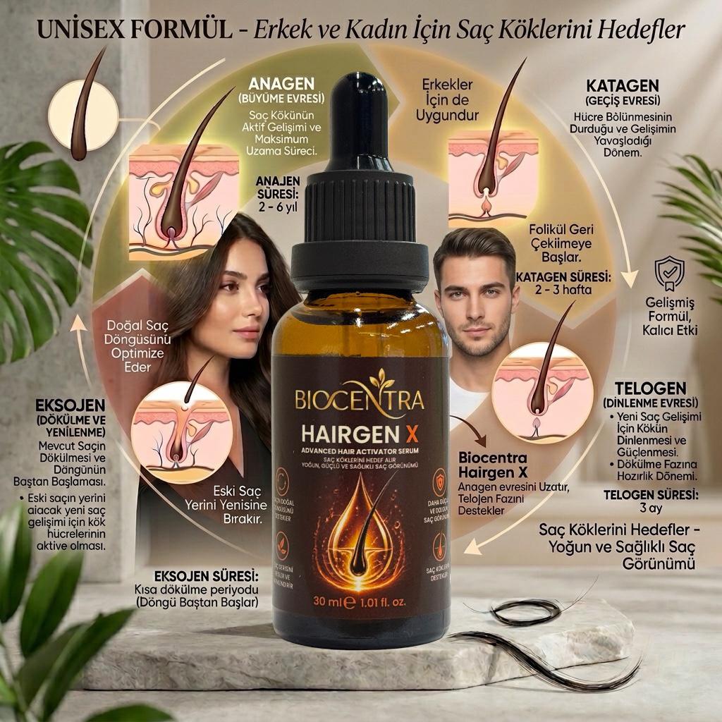 BİOCENTRA Hairgen X - Saç Çıkarıcı ve Beyazlık Karşıtı Saç Serumu - VEGAN ÜRÜN